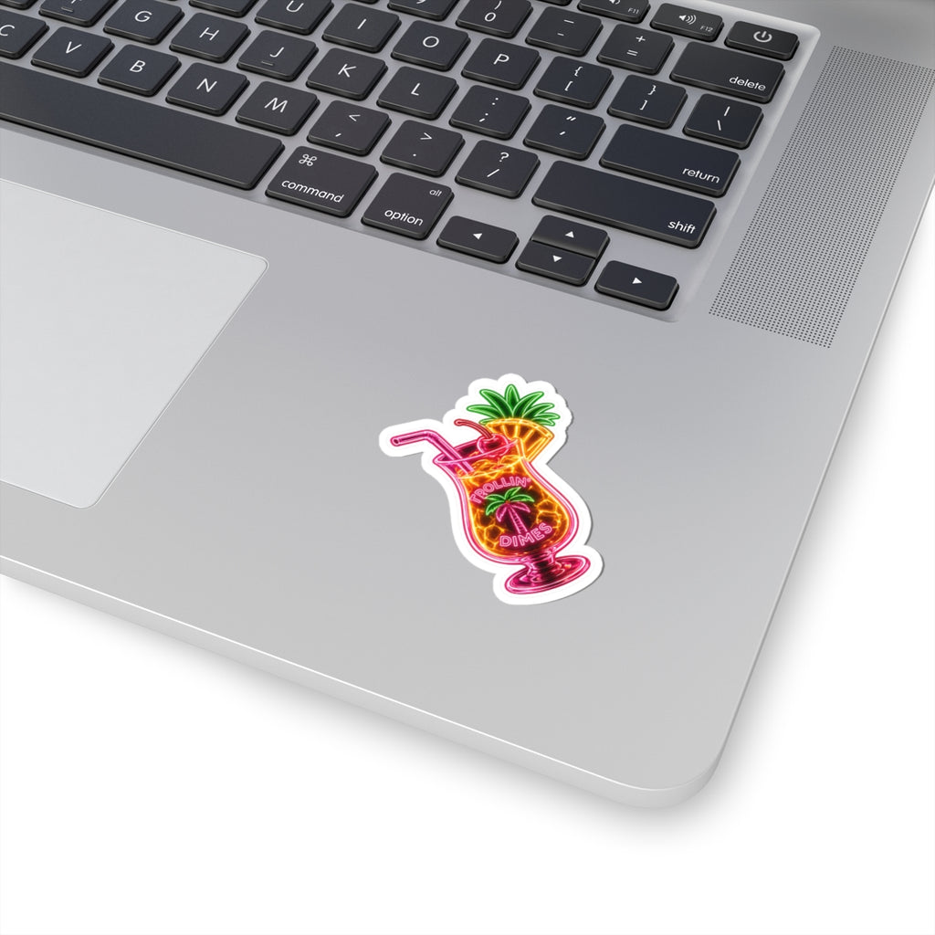Neon Pineapple Cocktail Sticker — 'Trollin' Dimes' Kiss-Cut Vinyl