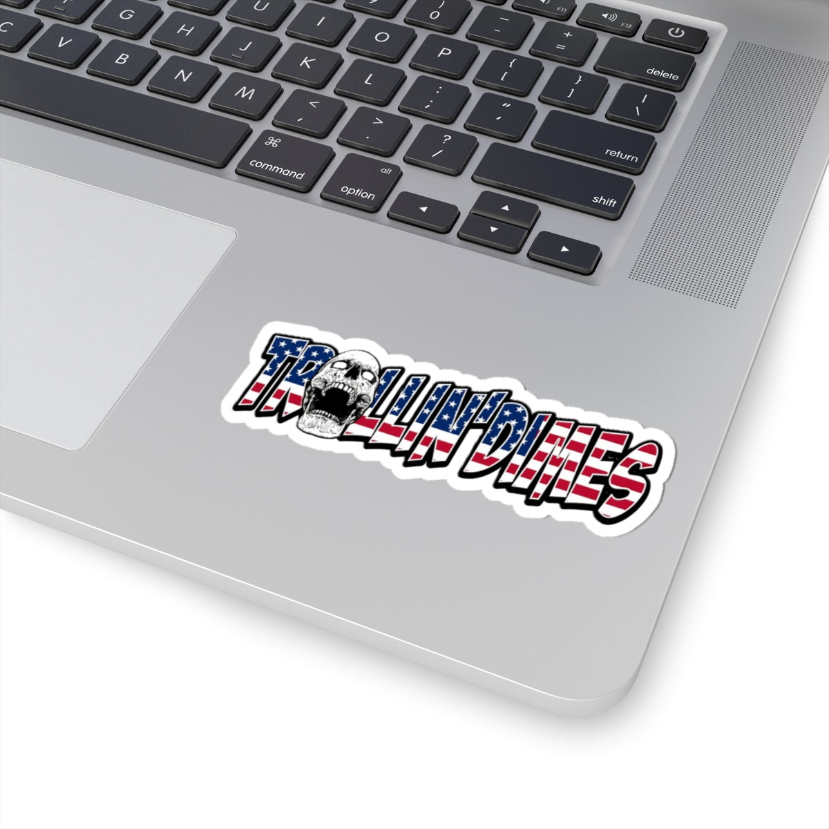 Trollin' Dimes American Flag Skull Sticker — Patriotic Humor Kiss-Cut Decal for Laptops, Water Bottles & Gear