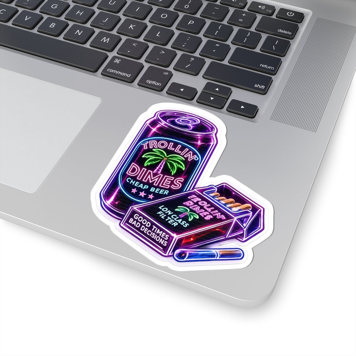Kiss-Cut Stickers - Neon 'Trollin' Dimes' Beer & Cigarette Pack Sticker Set