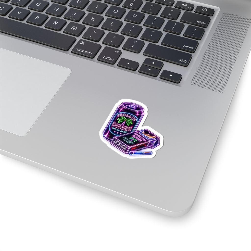 Kiss-Cut Stickers - Neon 'Trollin' Dimes' Beer & Cigarette Pack Sticker Set