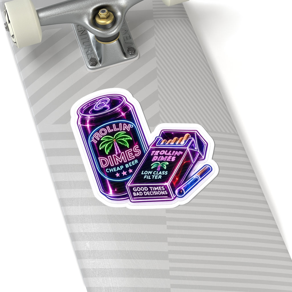 Kiss-Cut Stickers - Neon 'Trollin' Dimes' Beer & Cigarette Pack Sticker Set