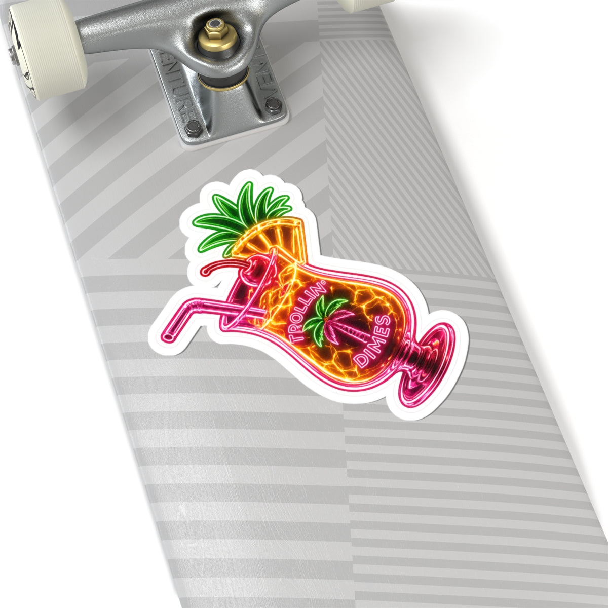 Neon Pineapple Cocktail Sticker — 'Trollin' Dimes' Kiss-Cut Vinyl