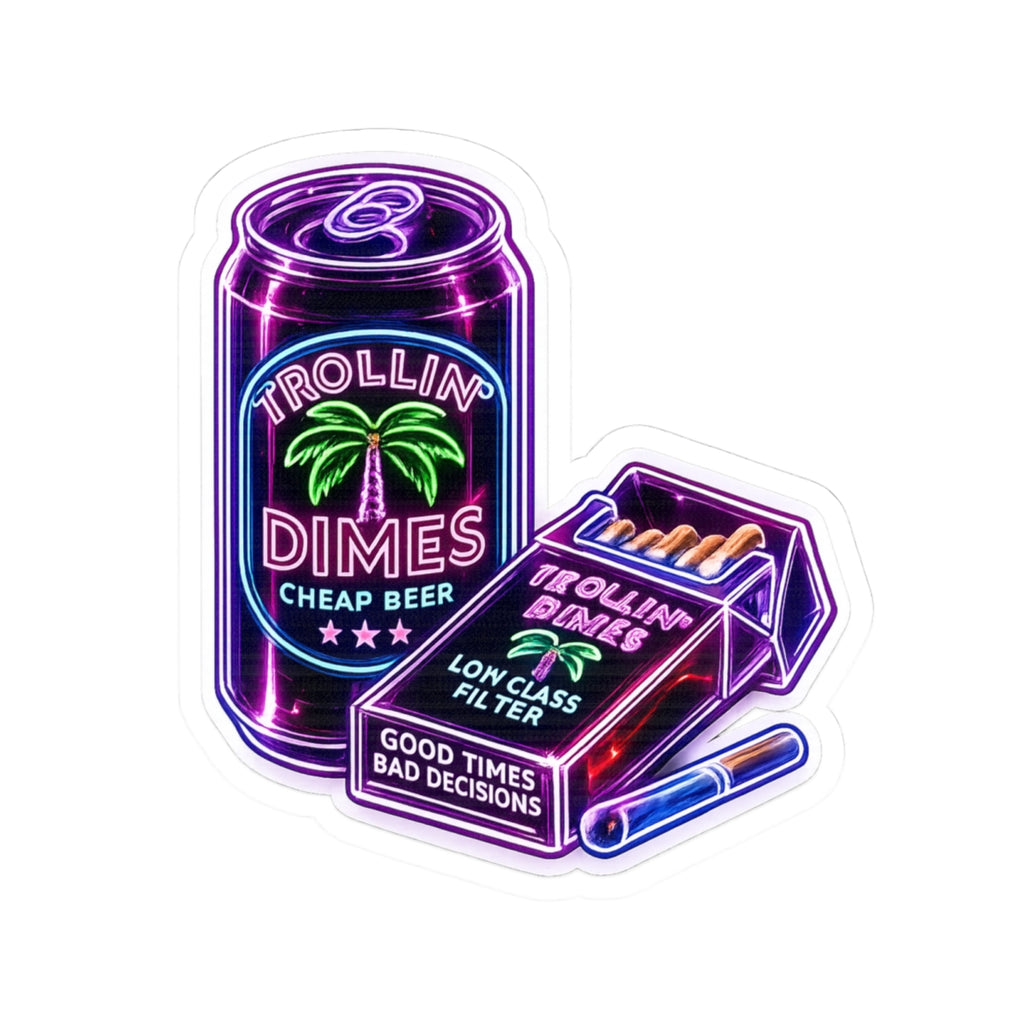 Kiss-Cut Stickers - Neon 'Trollin' Dimes' Beer & Cigarette Pack Sticker Set
