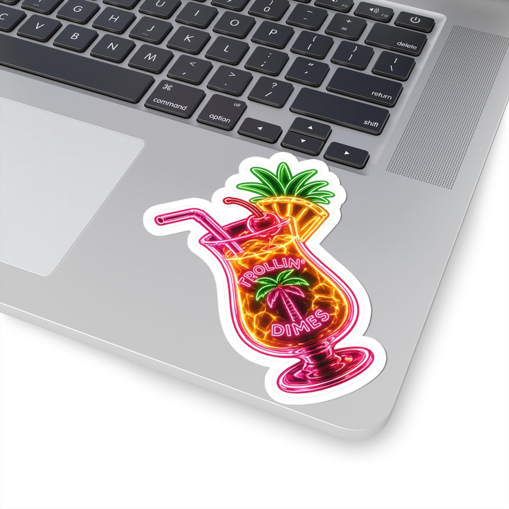 Neon Pineapple Cocktail Sticker — 'Trollin' Dimes' Kiss-Cut Vinyl